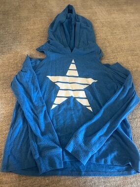 Lauren Moshi Blue Hoodie with White Star Graphic & Cut Outs ACCEPTING OFFERS
